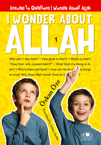 Book cover of 'I Wonder About Allah' with two children and a yellow background