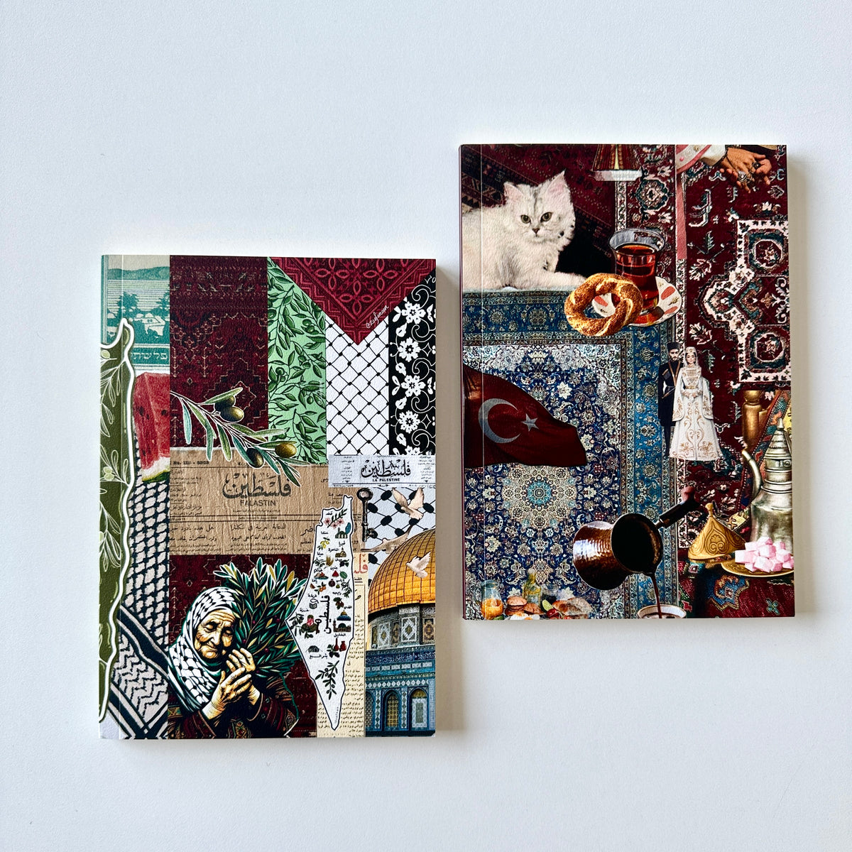 Cultural Collage A5 Dotted Notebook – Türkiye & Palestine