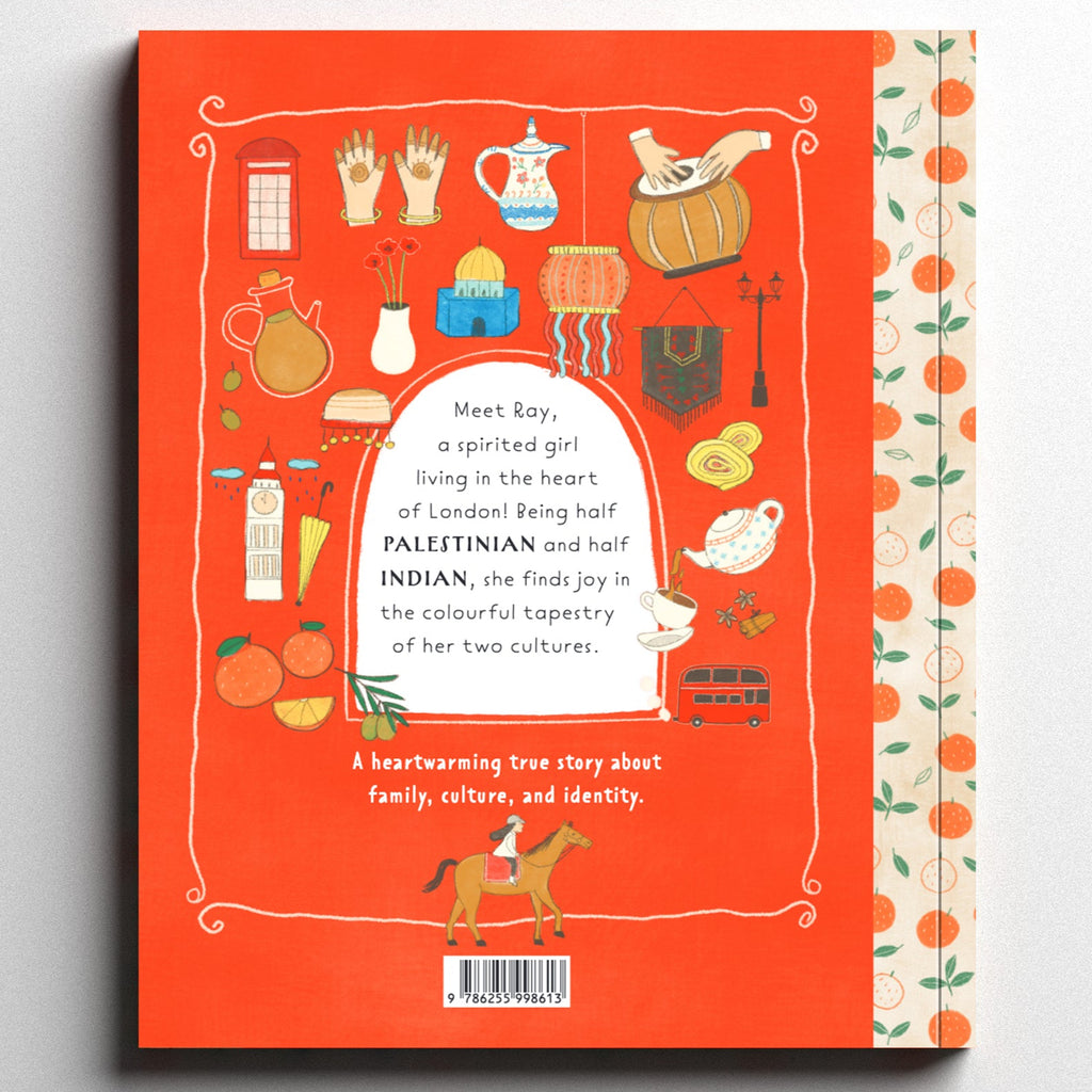 Book cover with colorful illustrations on an orange background