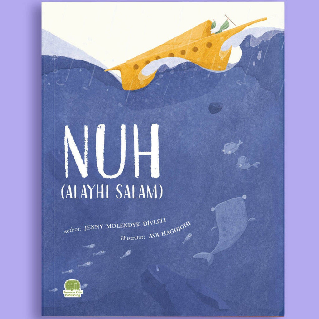 Book cover with a blue underwater scene, blue fish, and white text on a purple background