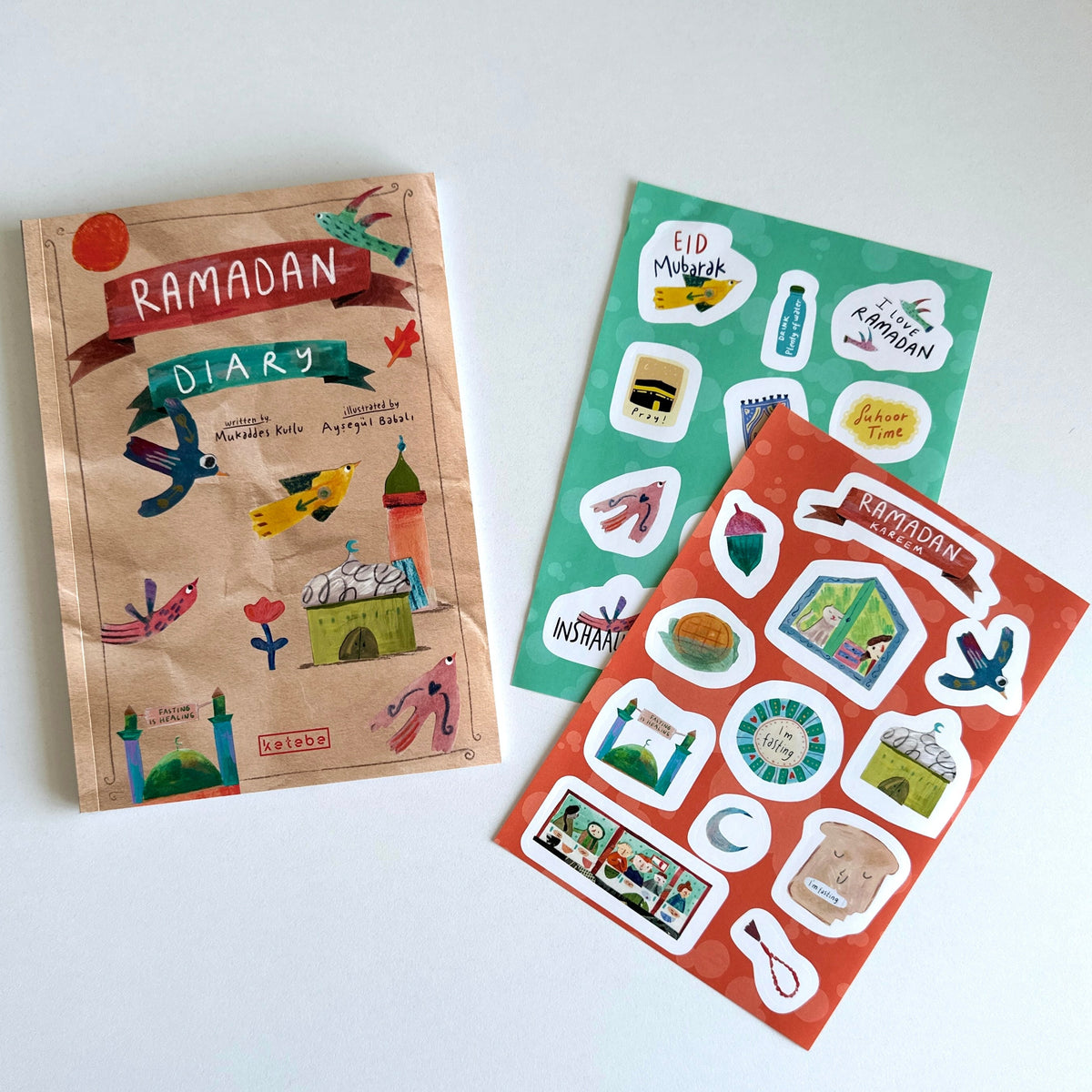 Ramadan diary with stickers on a white background