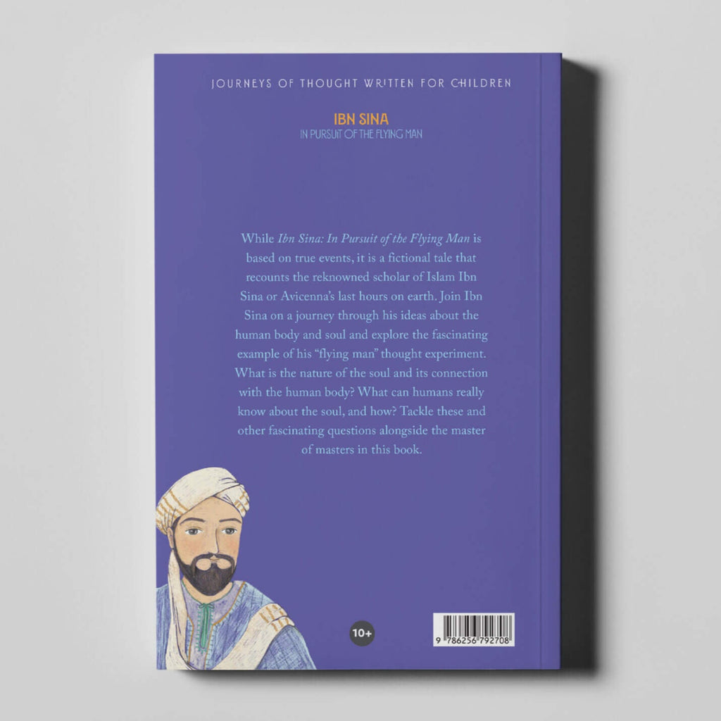 Book cover with a purple background and an illustration of a man with a beard on a gray background