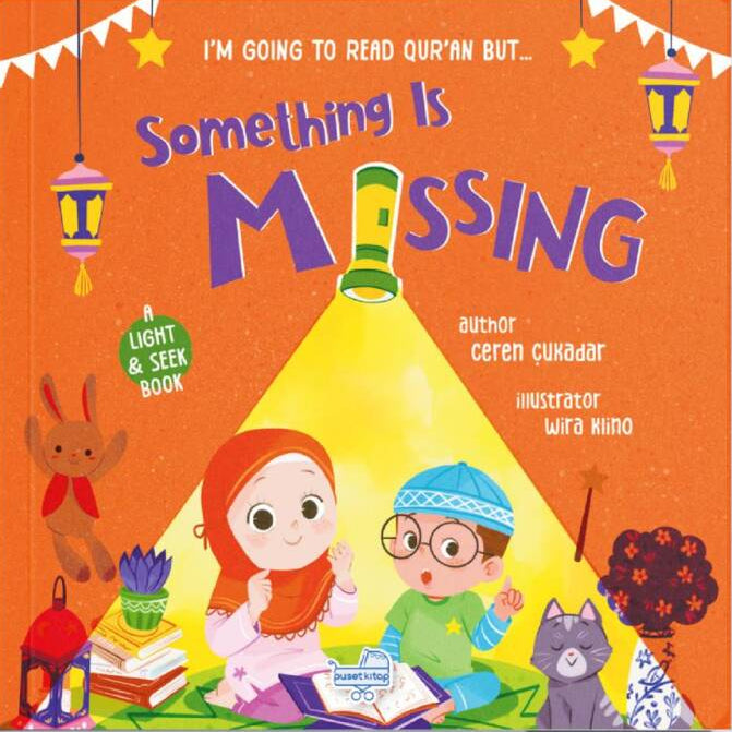 Children's book titled 'Something is Missing' with colorful cover and characters.