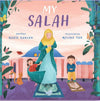 Book cover of 'My Salah' with illustrations of a woman and children on a purple background