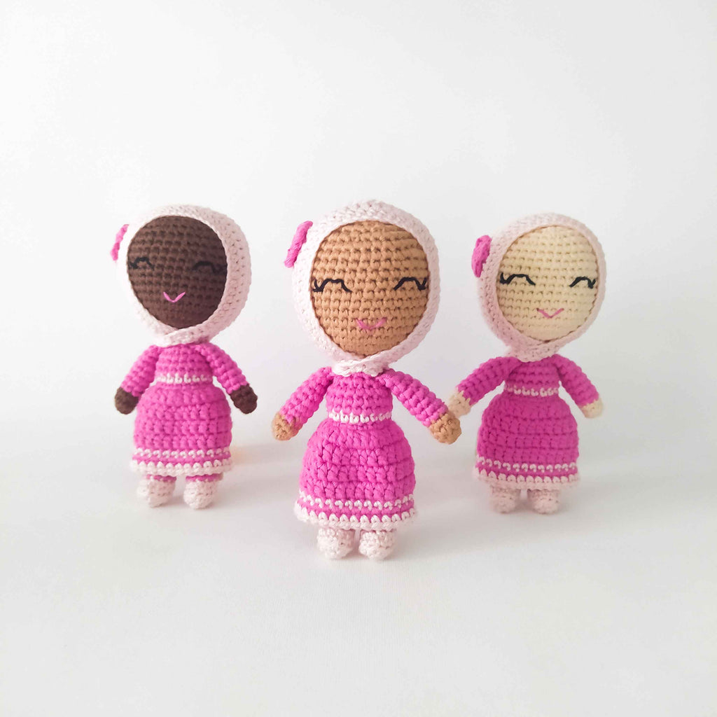 pink dress hijab mini doll amigurumi crochet group